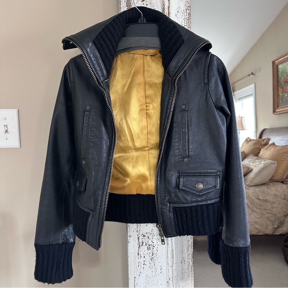 Twill Twenty Two Leather Bomber With Wool Trim - image 3